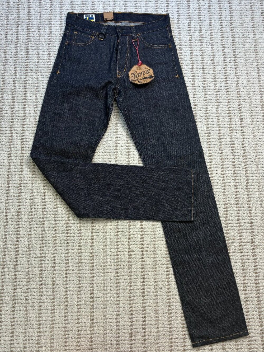 NWT Sarva Denim Demon Size 28x32 Jeans Made in Sweden Indigo Riekte Broken Twill